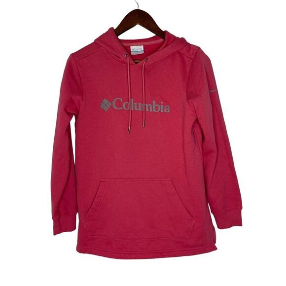 Columbia Pink Logo Print Drawstring Hoodie Jacket Size M Women's - Picture 1 of 7